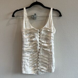 VTG Cache Y2K Silk Ruffle Beaded Sleeveless Top Glam Festival Boho Cream Size XS